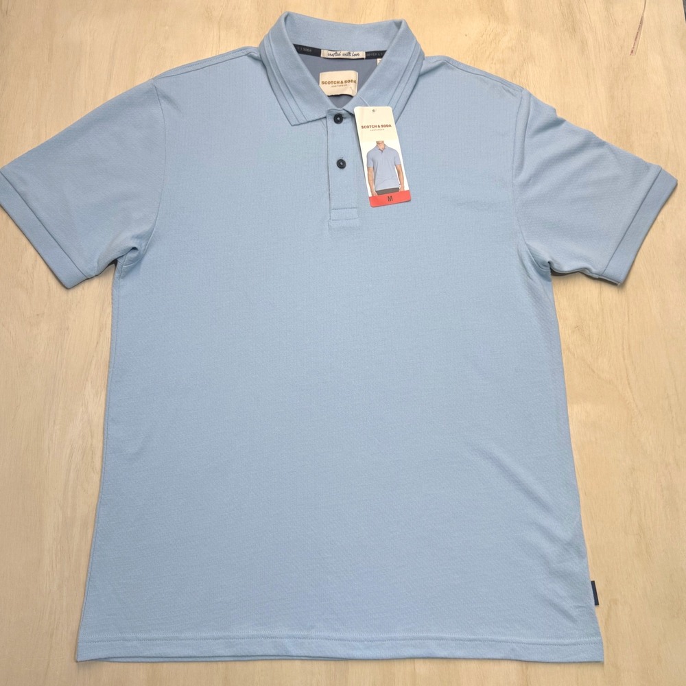 Scotch & Soda Mens Medium Short Sleeve Soft Knit Polo Shirt Blue NWT (read) - Picture 9 of 12